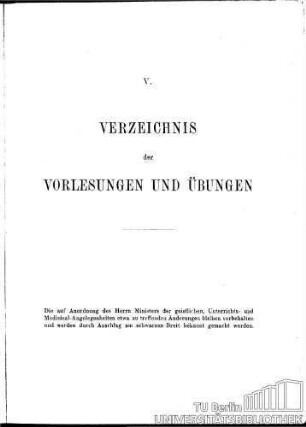 V. Verzeichnis der Vorlesungen und Übungen