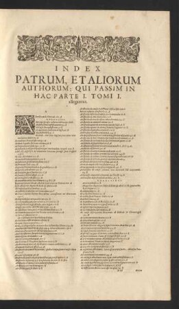 Index Patrum, Et Aliorum Authorum: Qui Passim In Hac Parte I. Tomi I. allegantur