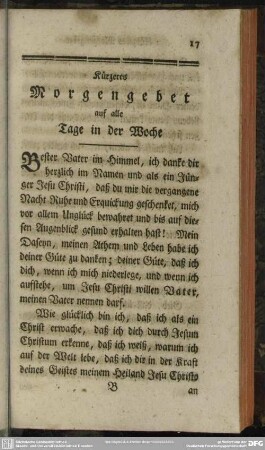 Kürzeres Morgengebet auf alle Tage in der Woche