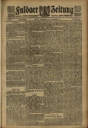 Erste Ausgabe vom Donnerstag, den 14. September 1911.