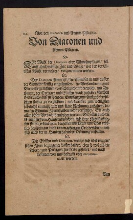 Von Diaconen und Armen-Pflegern.