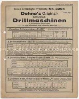 Ermäßigte Preisliste Nr. 3204 über Schubraddrillmaschinen