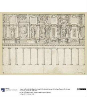 Altanativentwurf, Wandverkleidung mit Heiligenfiguren, S. Maria in Tastevere