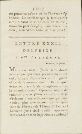 Lettre XXXII. Delphine A M.lle D'Albémar. Ce 6. Juillet.