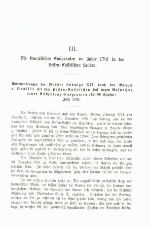 III. Die französischen Emigranten im Jahre 1791 in den Hessen-Casselschen Landen.