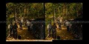Soldaten an den unteren Hütten des Feldlagers, Argonner Wald