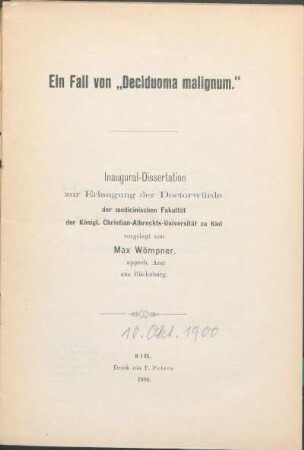 Ein Fall von "Deciduoma malignum"