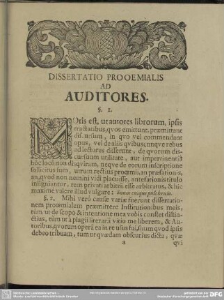 Dissertatio Prooemialis Ad Auditores
