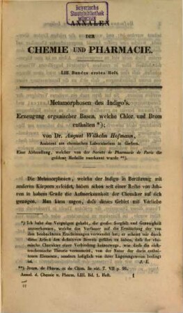 Annalen der Chemie und Pharmacie : vereinigte Zeitschrift des Neuen Journals der Pharmacie für Ärzte, Apotheker und Chemiker u. des Magazins für Pharmacie und Experimentalkritik. 53. 1845