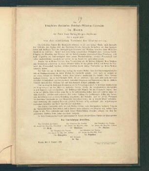 Der Königlichen Rheinischen Friedrich-Wilhelms-Universität in Bonn zur Feier ihres fünfzigjährigen Jubiläums den 3. August 1868