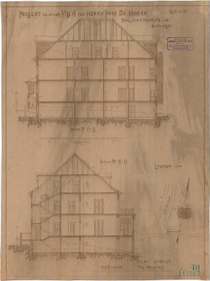 Fischer, Theodor; Kiel; Haus Noack - Lageplan, Schnitte