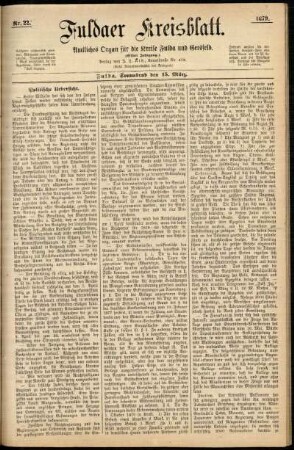Erste Ausgabe vom Samstag, den 15. März 1879.