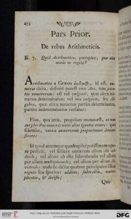 Pars prior: De rebus Arithmeticis