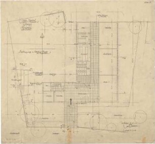 Gsaenger, Gustav; Schondorf am Ammersee (Bayern); Atriumschule - Schule Vorprojekt 2 u. Entwurf, Eingabeplan Erster Bauteil (Grundriss EG)