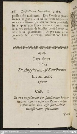 Pag. 289. Pars altera in qua De Angelorum & Sanctorum Invocatione agitur