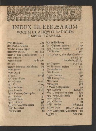 Index III. Erbraearum Vocum Et Aliquot Radicum Emphaticarum.