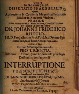 Disp. inaug. de interruptione praescriptionum