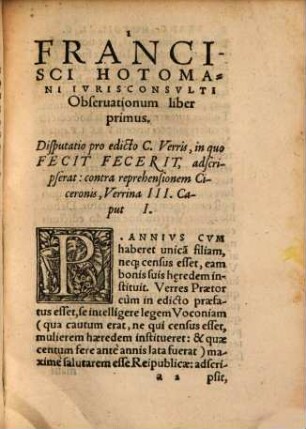 Francisci Hotomani Ivrisconsvlti Obseruationum liber ..., 1