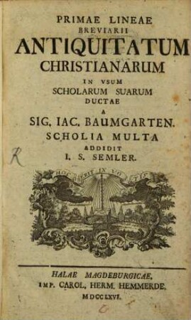 Primae Lineae Breviarii Antiquitatum Christianarum