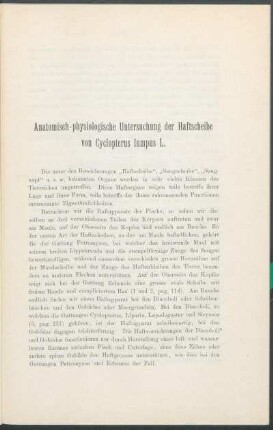 Anatomisch-physiologische Untersuchung der Haftscheibe von Cyclopterus Iumpus L.