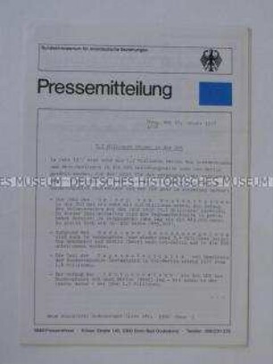Pressemitteilung des Bundesministeriums für innerdeutsche Fragen über Reisen von Bundesbürgern in die DDR