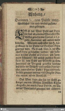 (1.) vom Pabste unterschiedliches hin und wieder zusammen getragen