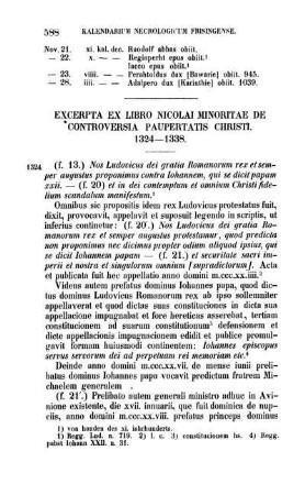 Excerpta Ex Libro Nicolai Minoritae De Controversia Paupertatis Christi. 1324 - 1338.