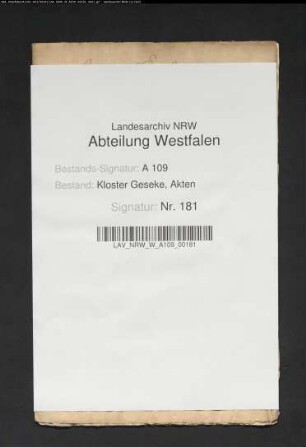 Nachlaßinventar des Kanonikers Heinrich Fürstenberg.