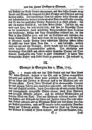 IX. Ebenezer in Georgien den 2. May. 1753