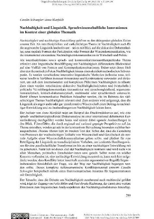 Nachhaltigkeit und Linguistik. Sprachwissenschaftliche Innovationen im Kontext einer globalen Thematik