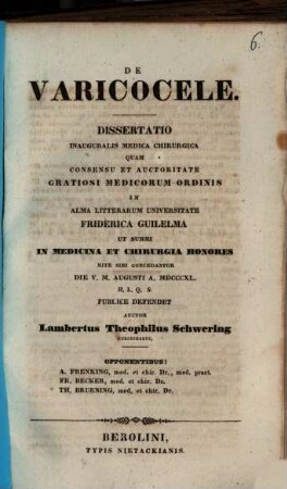 De varicocele : diss. inaug. med. chir.