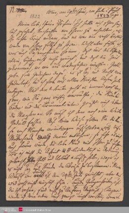 Meine liebe, theure Christine! Ich hatte mich schon herzlich gesehnt, ... , 29.06.1822. - Benediktinerabtei St. Bonifaz in München und Andechs