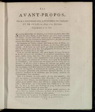 Avant-Propos, pour l`Histoire des Royaumes de Naples et de Sicile;[...]