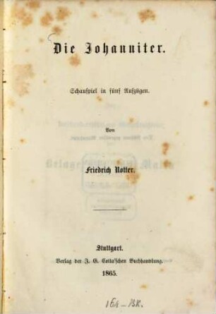 Die Johanniter : Schauspiel in 5 Aufzügen