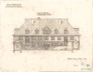 Fischer, Theodor; Marktredwitz; Baugenossenschaft Vereinigte Chamottfabrik, Wirtshaus - Westseite (Ansicht m. Schnitt)
