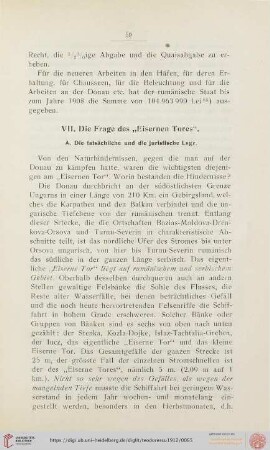 VII. Die Frage des „Eisernen Tores“
