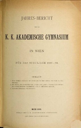 Jahresbericht. 1889/90