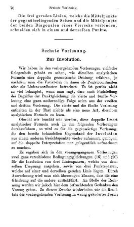 Sechste bis elfte Vorlesung. Involution. Linienpaare und Punktepaare. Homogene Coordinaten.