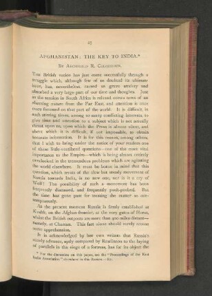 Afghanistan: The Key to India.