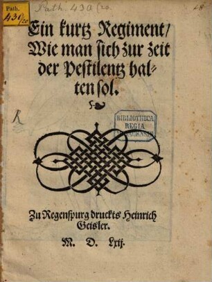 Ein kurtz Regiment, Wie man sich zur Zeit der Pestilentz halten sol