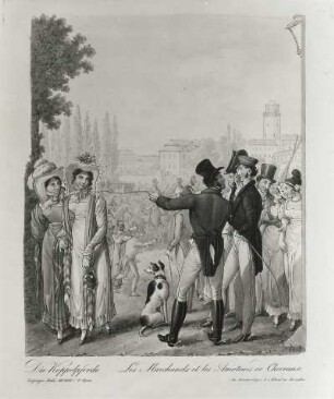 Die Koppelpferde : Opiz, Georg Emanuel. Die Koppelpferde. Aus: Leipziger Messe, H. 3. Stich, koloriert; 28 x 24 cm. 1825. Leipzig: Stadtgeschichtliches Museum XV B KK 35