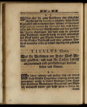 Titulus IXnus. Was für Persohnen vor Unser Hoff-Gericht gelahden, und was für Sachen daselbst angenommen und gerechtfertiget werden sollen und können.