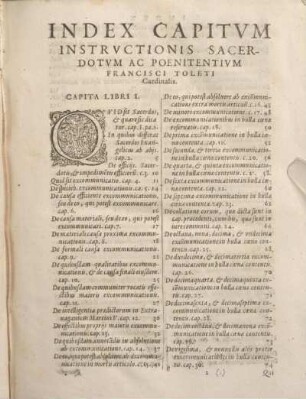 Index Capitvm Instrvctionis Sacerdotvm Ac Poenitentivm Francisci Toleti Cardinalis.