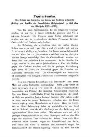 Papsturkunden : ein Beitrag zur Geschichte der Juden ; aus Archiven mitgeteilt / [Verf.: M. Stern]