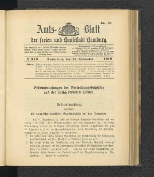 No.276, Sonnabend, den 15. November 1919