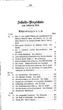 Inhalts-Verzeichnis zum Jahrgang 1884
