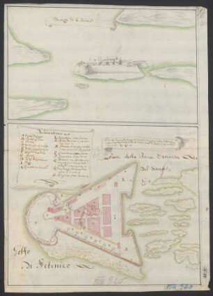 Pianta della Fortezza S. Nicolo : situata nella Bocca esteniore del Golfo et Porto della Città di Sebenico, e del Fiume Kerko