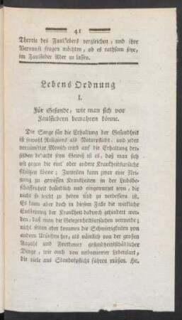 Lebens-Ordnung I. Für Gesunde, wie man sich vor Faulfiebern bewahren könne