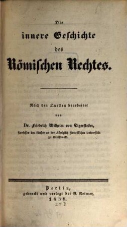 Die innere Geschichte des Römischen Rechtes