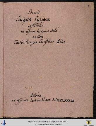 Brevis Linguae Syriacae institutio in usum tironum edita